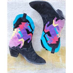 Beverly Feldman Rainbow Ponies Suede Cowboy Boots US 10